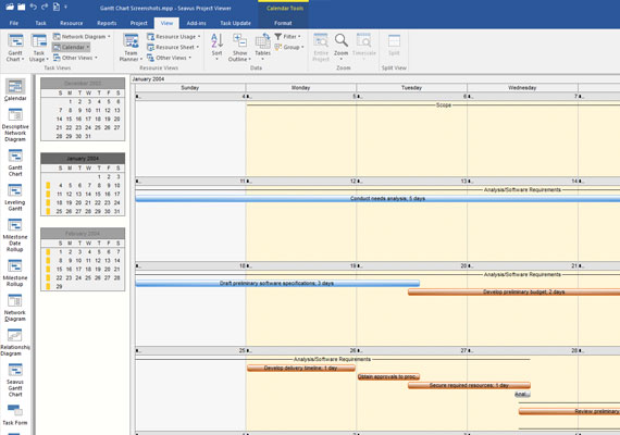 A Calendar View in Seavus Project Viewer